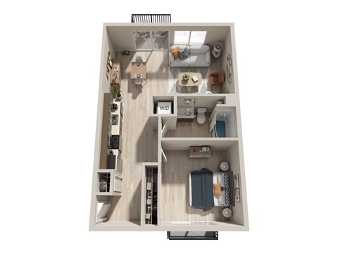 Floor plan for 1 bed, 1 bath, 720 sqft